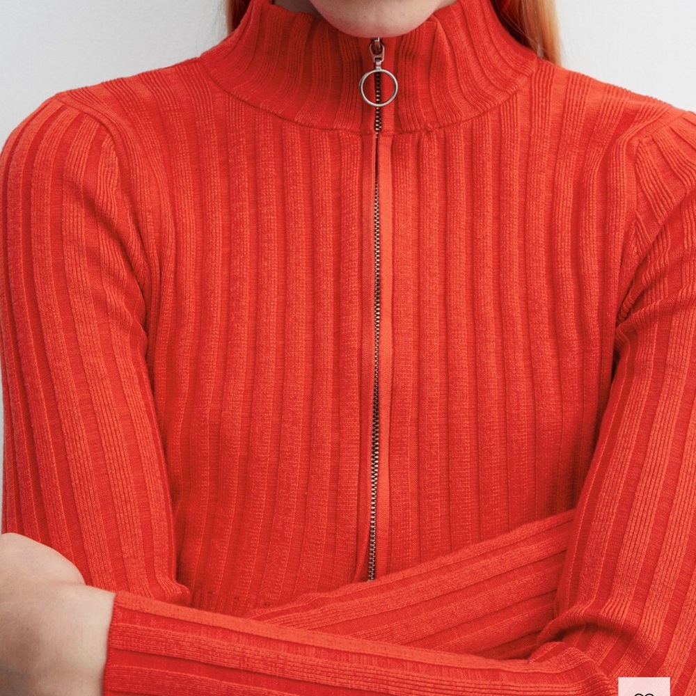 Mango zipper crop cardigan sweater